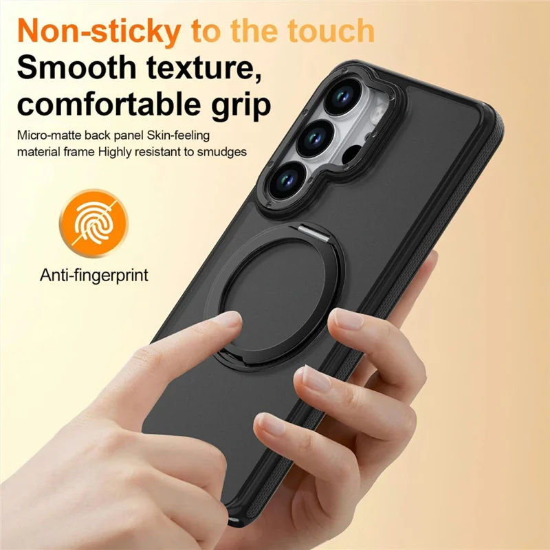 For Samsung Galaxy S23 Ultra Magnetic Case Double Color Rotating Ring Kickstand PC + TPU Phone Cover - Black