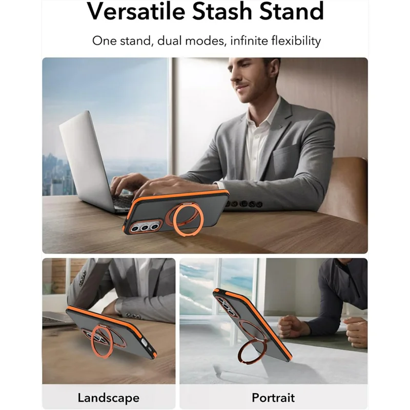 For Samsung Galaxy S23 FE Magnetic Case Double Color Rotating Ring Kickstand PC + TPU Phone Cover - Orange