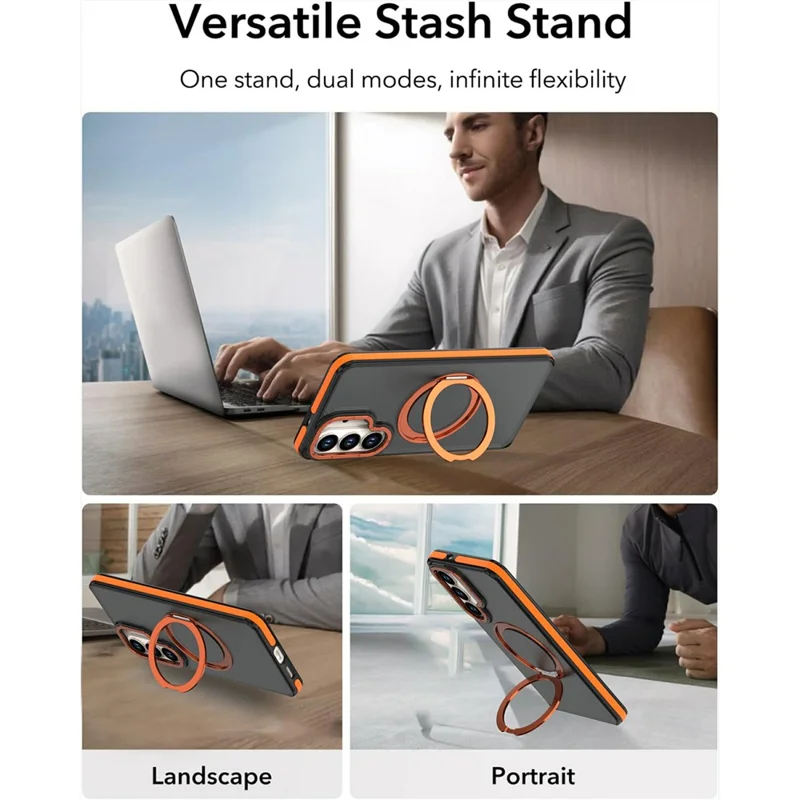 For Samsung Galaxy S24  /  S25 Magnetic Case Double Color Rotating Ring Kickstand PC + TPU Phone Cover - Orange