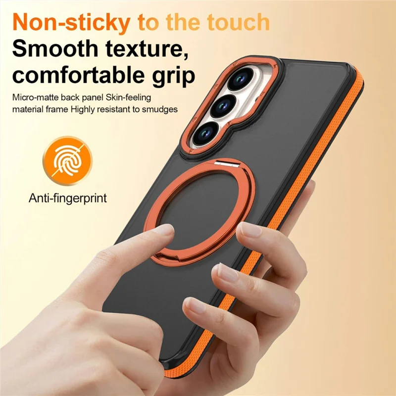 For Samsung Galaxy S24  /  S25 Magnetic Case Double Color Rotating Ring Kickstand PC + TPU Phone Cover - Orange