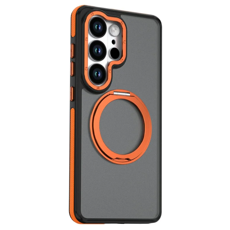 For Samsung Galaxy S24 Ultra Magnetic Case Double Color Rotating Ring Kickstand PC + TPU Phone Cover - Orange
