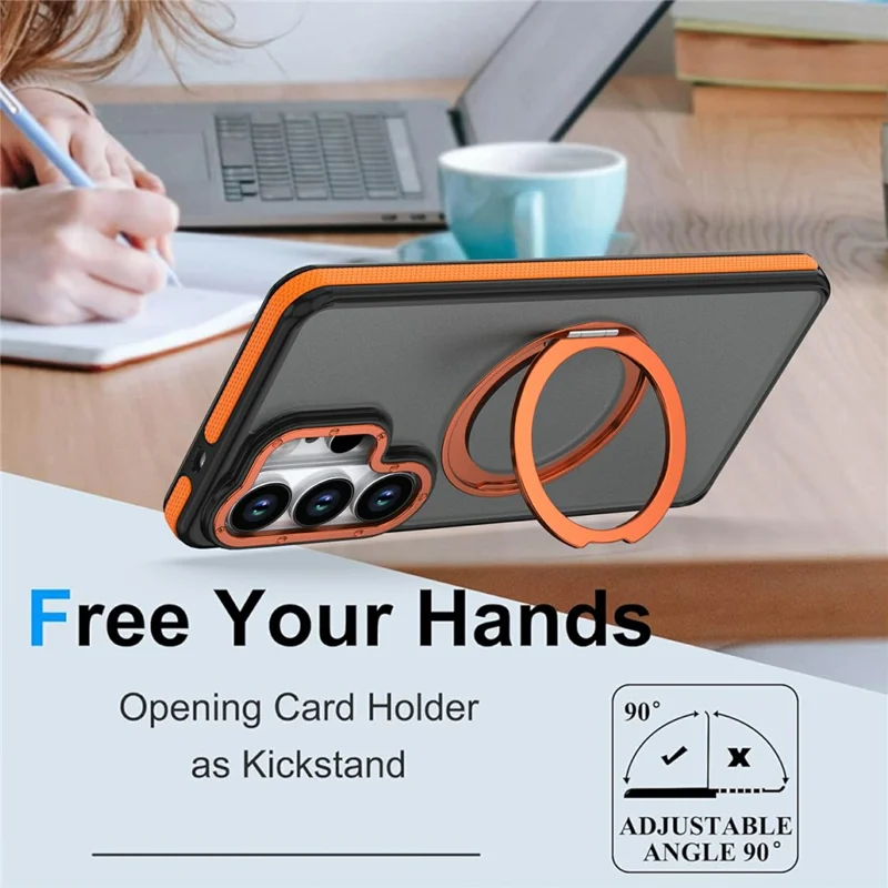 For Samsung Galaxy S24 Ultra Magnetic Case Double Color Rotating Ring Kickstand PC + TPU Phone Cover - Orange