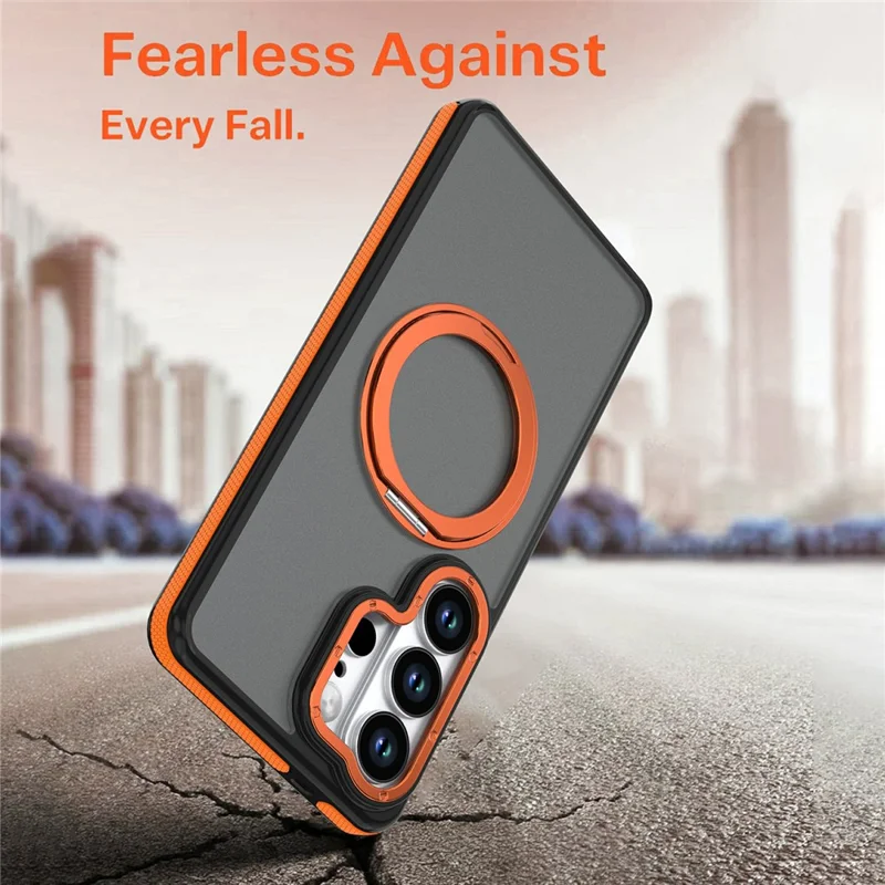 For Samsung Galaxy S24 Ultra Magnetic Case Double Color Rotating Ring Kickstand PC + TPU Phone Cover - Orange