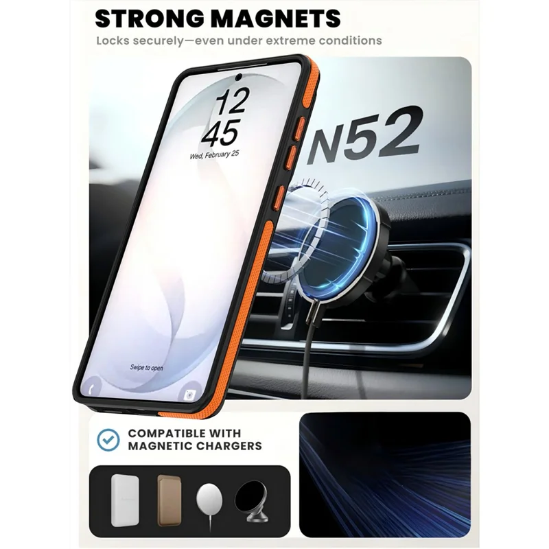 For Samsung Galaxy S24 Ultra Magnetic Case Double Color Rotating Ring Kickstand PC + TPU Phone Cover - Orange