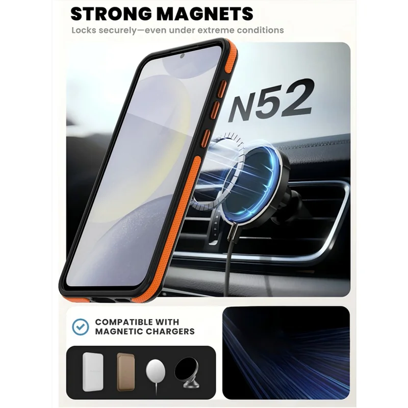 For Samsung Galaxy S24 FE Magnetic Case Double Color Rotating Ring Kickstand PC + TPU Phone Cover - Orange