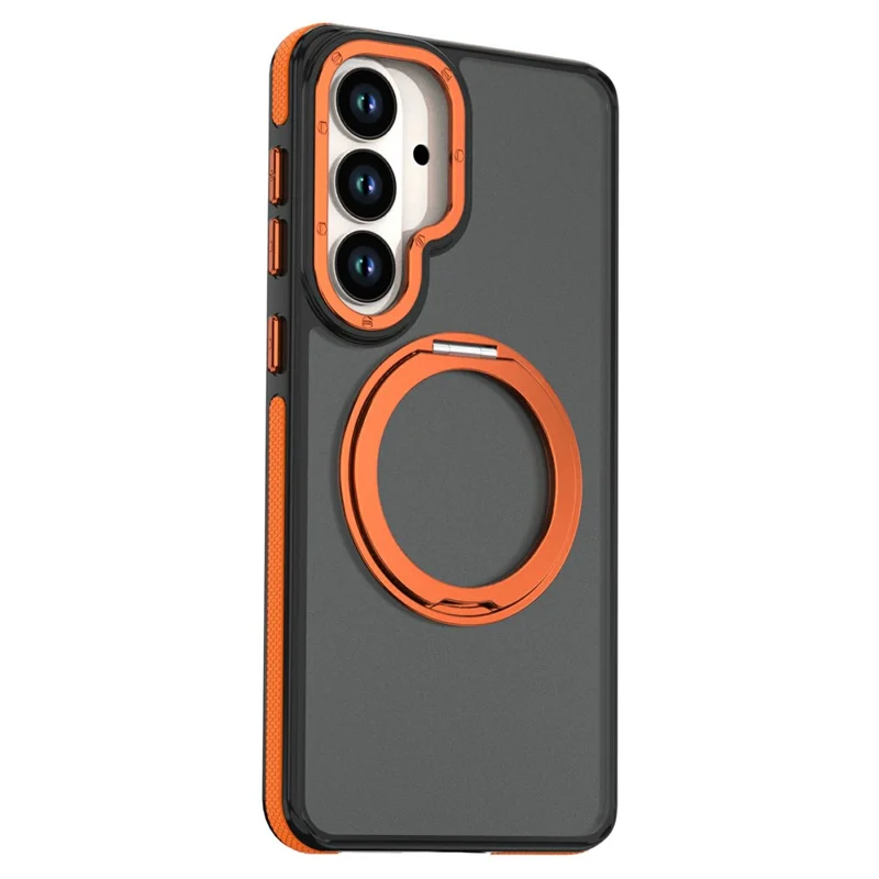 For Samsung Galaxy S26 Magnetic Case Double Color Rotating Ring Kickstand PC + TPU Phone Cover - Orange