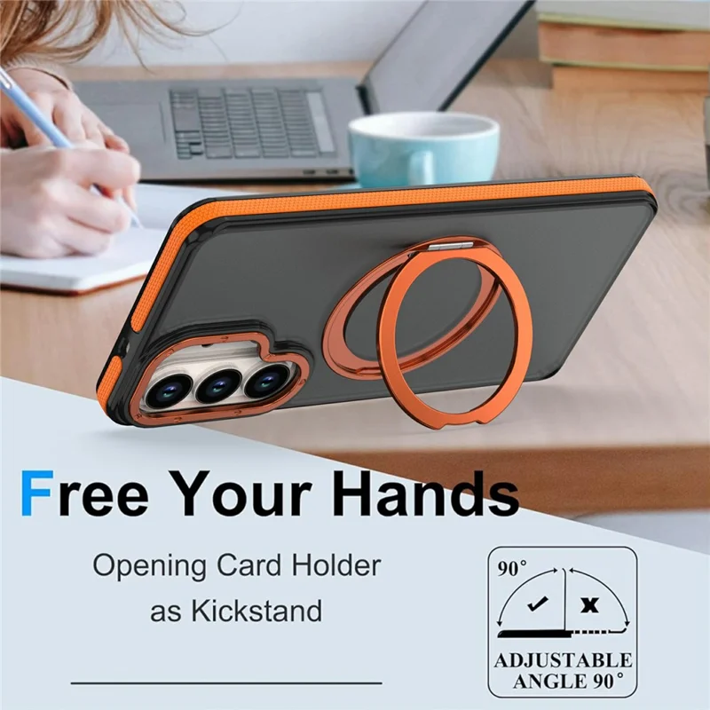 For Samsung Galaxy S26+ Magnetic Case Double Color Rotating Ring Kickstand PC + TPU Phone Cover - Orange