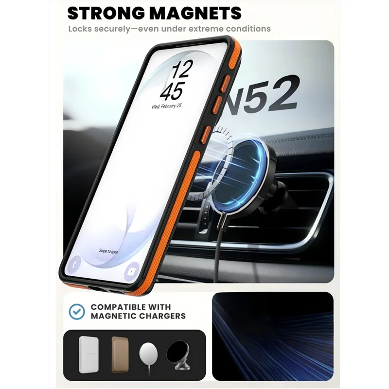For Samsung Galaxy S26+ Magnetic Case Double Color Rotating Ring Kickstand PC + TPU Phone Cover - Orange