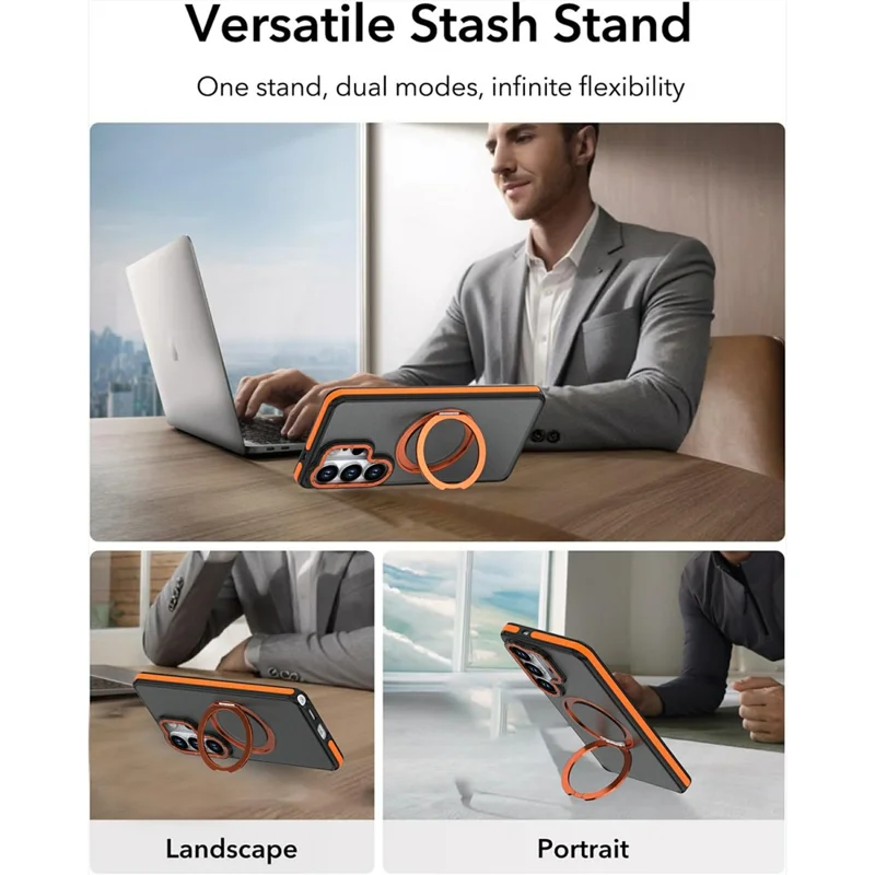 For Samsung Galaxy S26 Ultra Magnetic Case Double Color Rotating Ring Kickstand PC + TPU Phone Cover - Orange