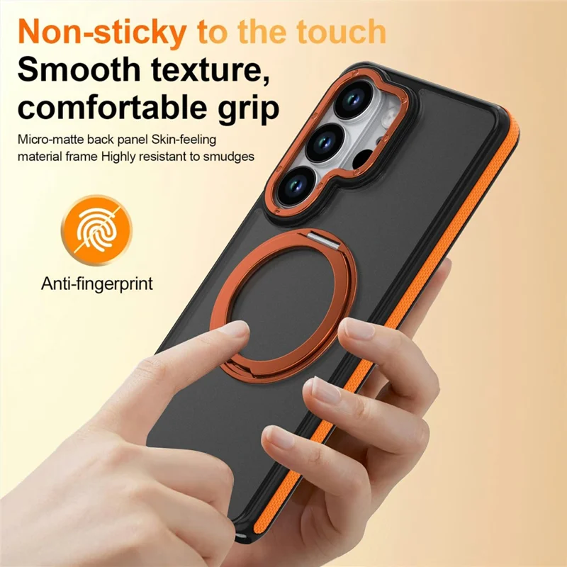 For Samsung Galaxy S26 Ultra Magnetic Case Double Color Rotating Ring Kickstand PC + TPU Phone Cover - Orange