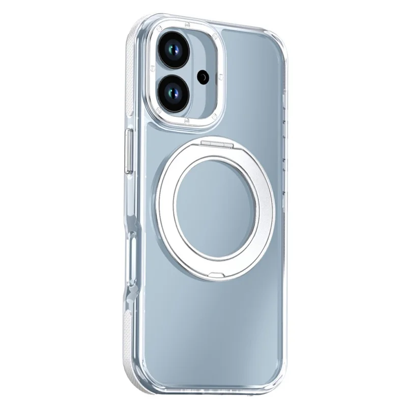 Capa Magnética para iPhone 17 com Anel Giratório Suporte Traseiro Acrylic + TPU Transparente de Dupla Cor - Branco
