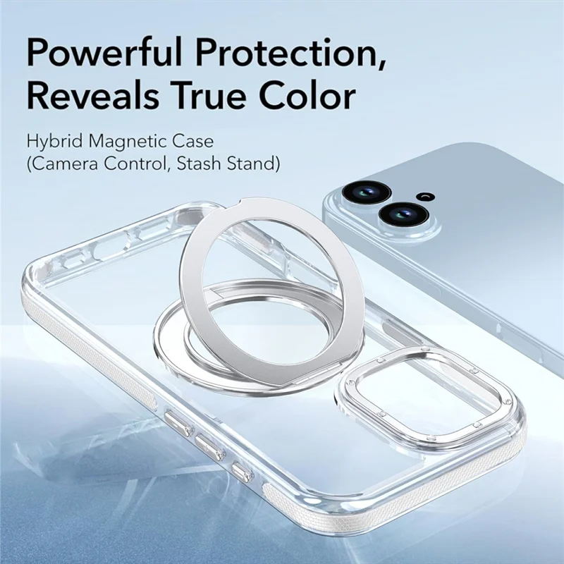 Capa Magnética para iPhone 17 com Anel Giratório Suporte Traseiro Acrylic + TPU Transparente de Dupla Cor - Branco