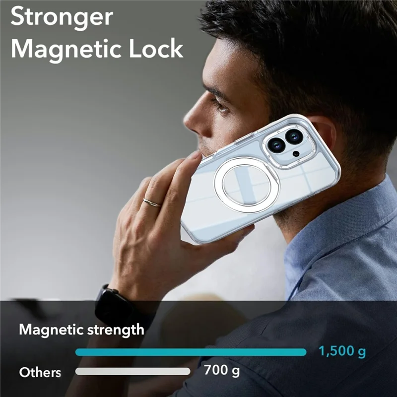 Capa Magnética para iPhone 17 com Anel Giratório Suporte Traseiro Acrylic + TPU Transparente de Dupla Cor - Branco