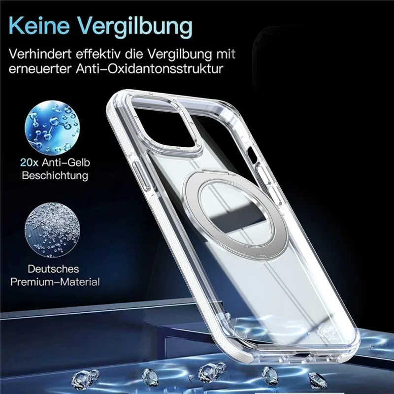 For iPhone 12  /  12 Pro Magnetic Case Rotating Ring Kickstand Dual Color Acrylic + TPU Clear Phone Cover - White