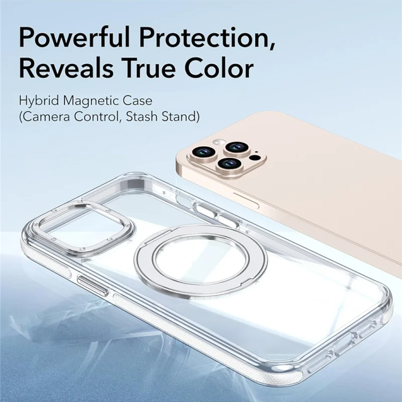 For iPhone 12  /  12 Pro Magnetic Case Rotating Ring Kickstand Dual Color Acrylic + TPU Clear Phone Cover - White