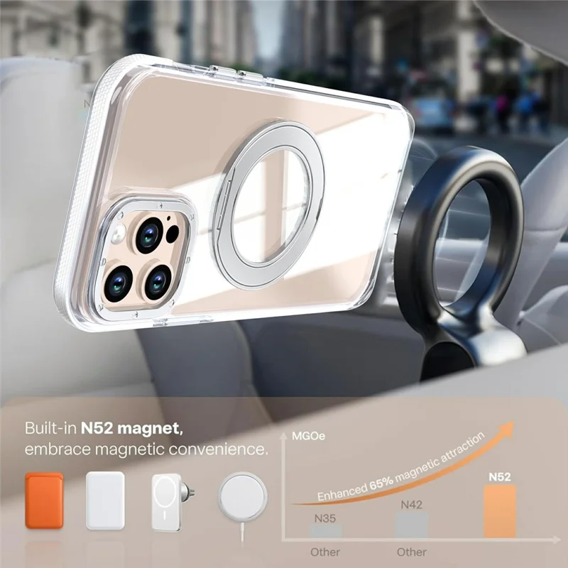 For iPhone 12  /  12 Pro Magnetic Case Rotating Ring Kickstand Dual Color Acrylic + TPU Clear Phone Cover - White