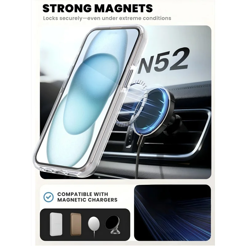 For iPhone 13  /  14 Magnetic Case Rotating Ring Kickstand Dual Color Acrylic + TPU Clear Phone Cover - White