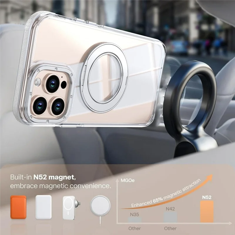 For iPhone 13 Pro Magnetic Case Rotating Ring Kickstand Dual Color Acrylic + TPU Clear Phone Cover - White