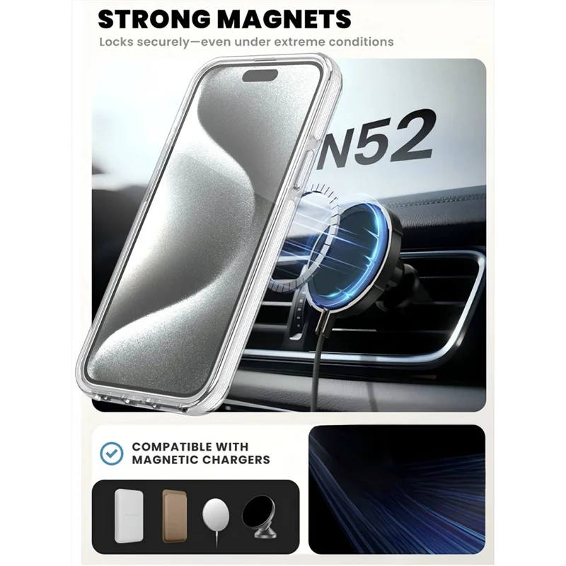 For iPhone 15 Pro Max Magnetic Case Rotating Ring Kickstand Dual Color Acrylic + TPU Clear Phone Cover - White