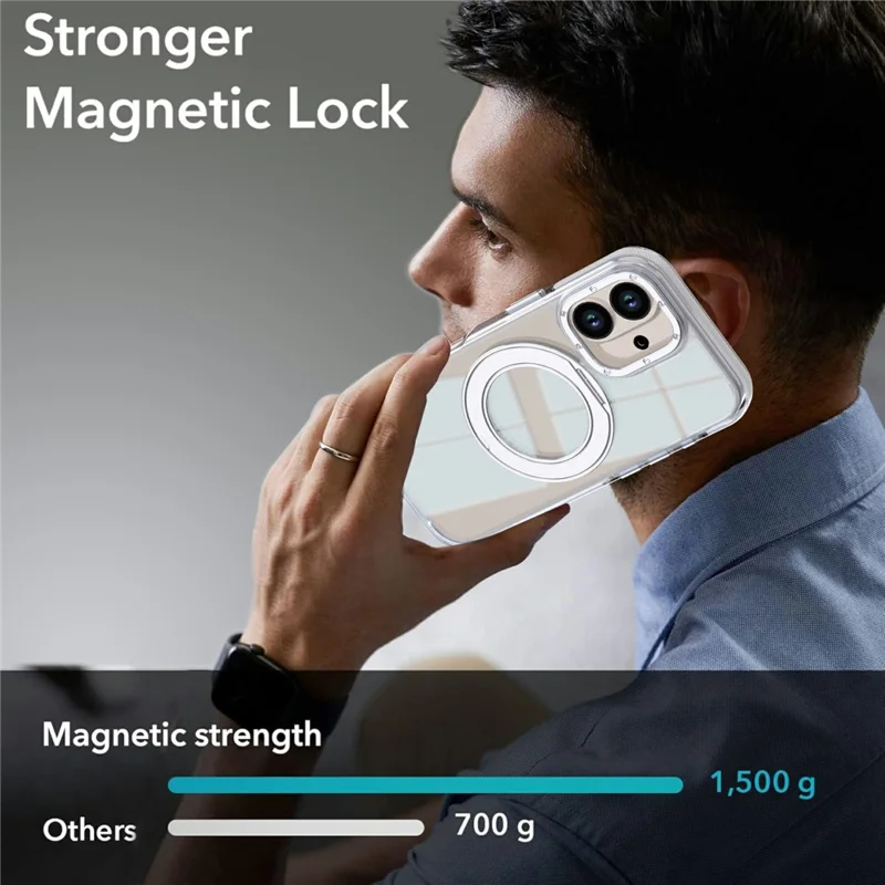 For iPhone 16 Magnetic Case Rotating Ring Kickstand Dual Color Acrylic + TPU Clear Phone Cover - White