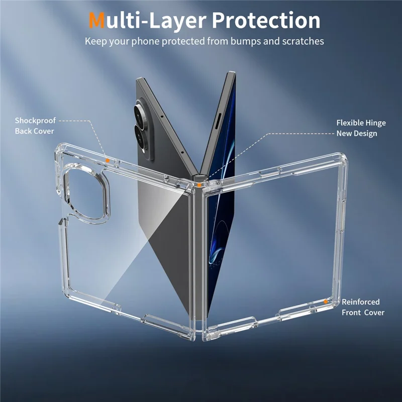 Cover trasparente largo per Samsung Galaxy Z Fold 8, custodia protettiva in TPU+acrilico antiurto - Trasparente