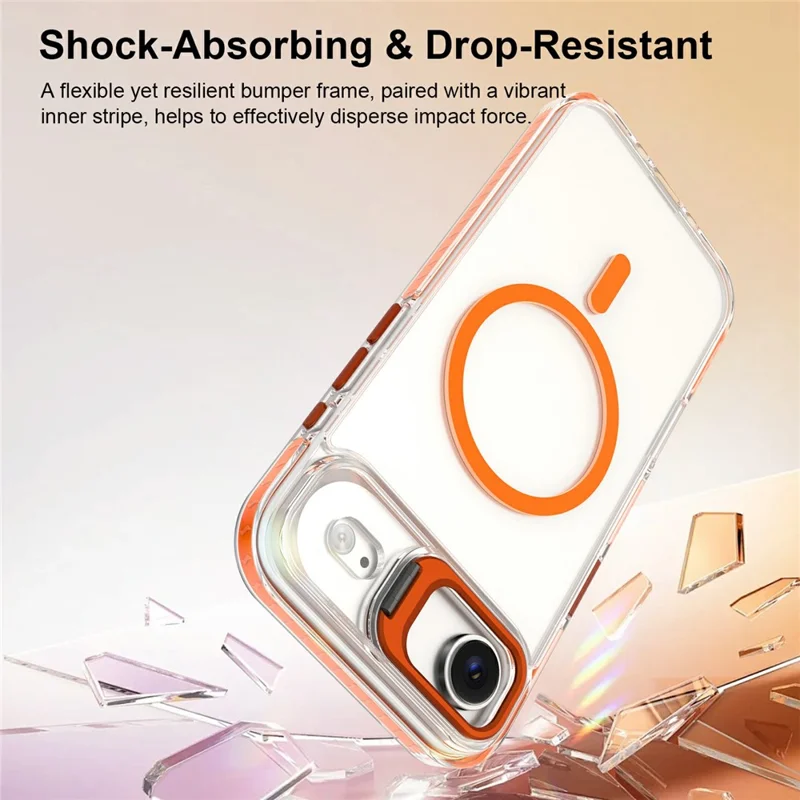 For iPhone Air Magnetic Case Metal Camera Kickstand Clear PC + TPU Shockproof Protective Cover - Transparent Orange