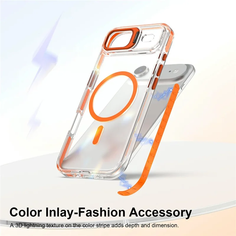 For iPhone Air Magnetic Case Metal Camera Kickstand Clear PC + TPU Shockproof Protective Cover - Transparent Orange
