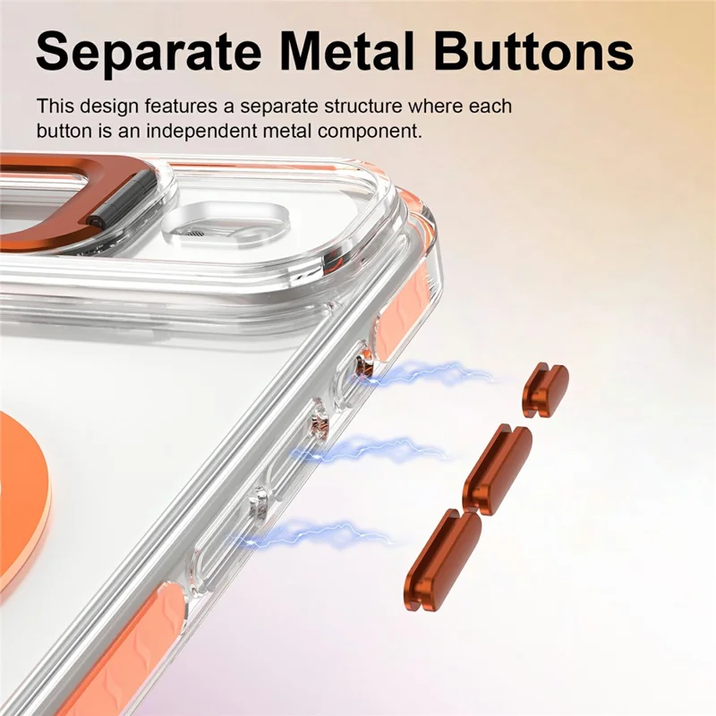 For iPhone Air Magnetic Case Metal Camera Kickstand Clear PC + TPU Shockproof Protective Cover - Transparent Orange