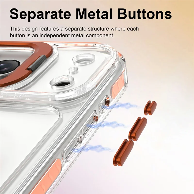 For iPhone 17 Pro Max Case Metal Camera Kickstand Shockproof Clear PC + TPU Phone Cover - Transparent Orange
