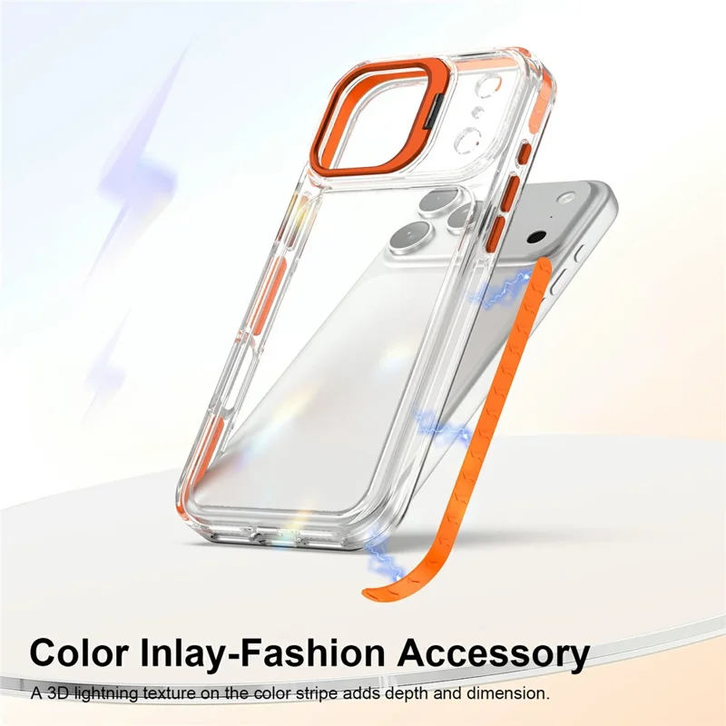 For iPhone 17 Pro Case Metal Camera Kickstand Shockproof Clear PC + TPU Phone Cover - Transparent Orange