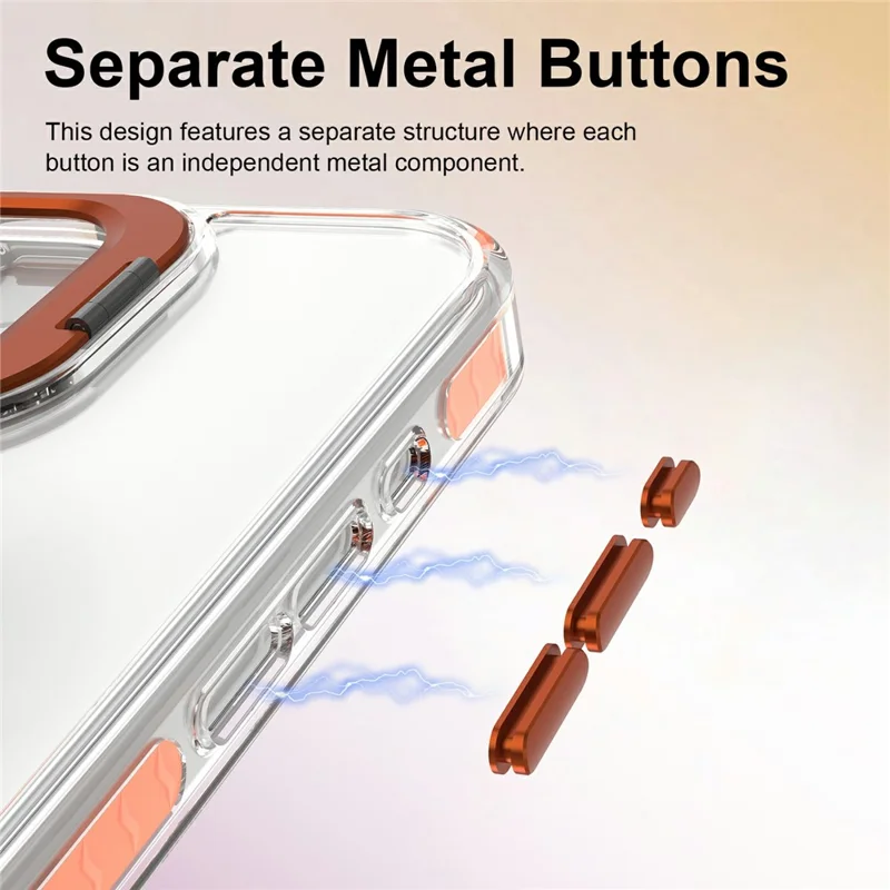 For iPhone 17 Case Metal Camera Kickstand Shockproof Clear PC + TPU Phone Cover - Transparent Orange