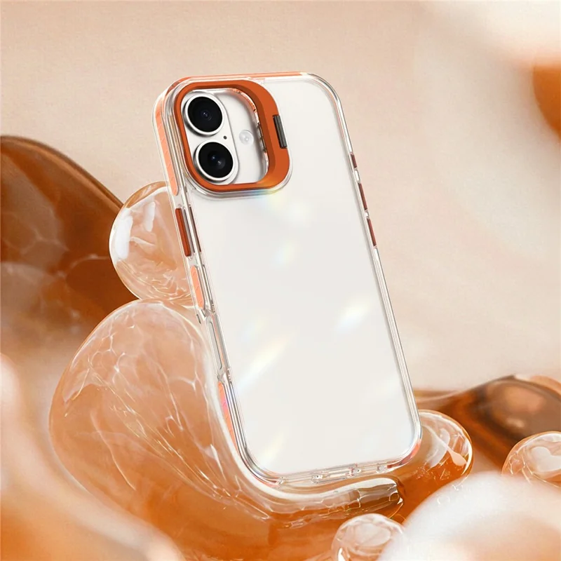 For iPhone 17 Case Metal Camera Kickstand Shockproof Clear PC + TPU Phone Cover - Transparent Orange