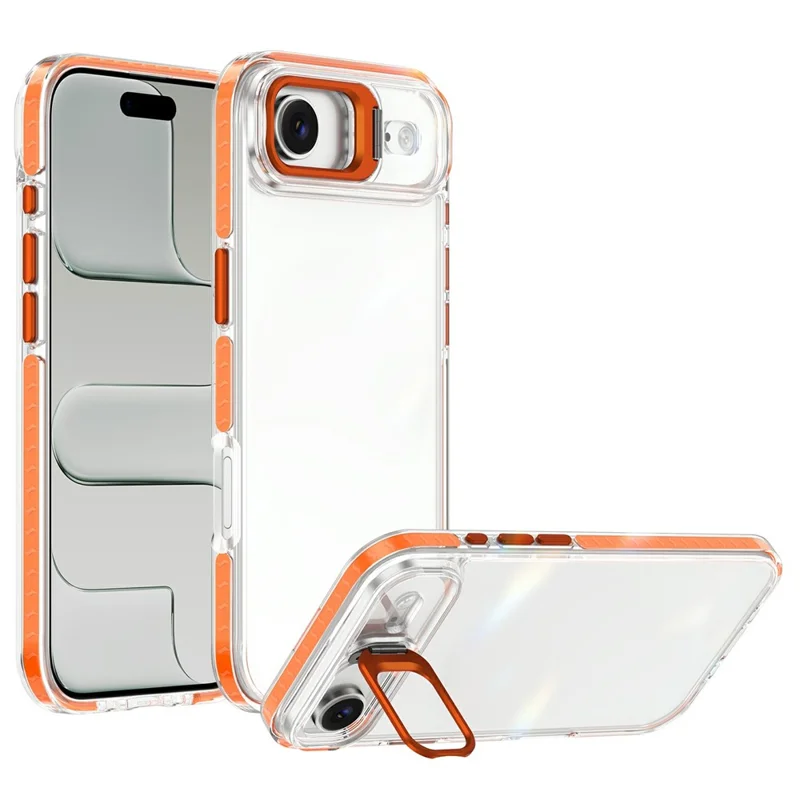 For iPhone Air Case Metal Camera Kickstand Shockproof Clear PC + TPU Phone Cover - Transparent Orange