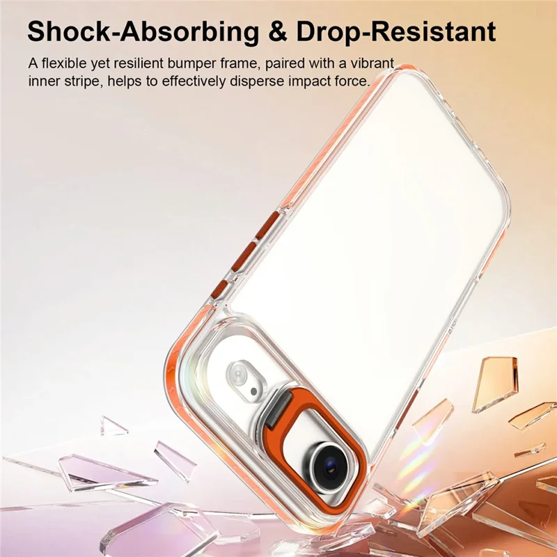 For iPhone Air Case Metal Camera Kickstand Shockproof Clear PC + TPU Phone Cover - Transparent Orange