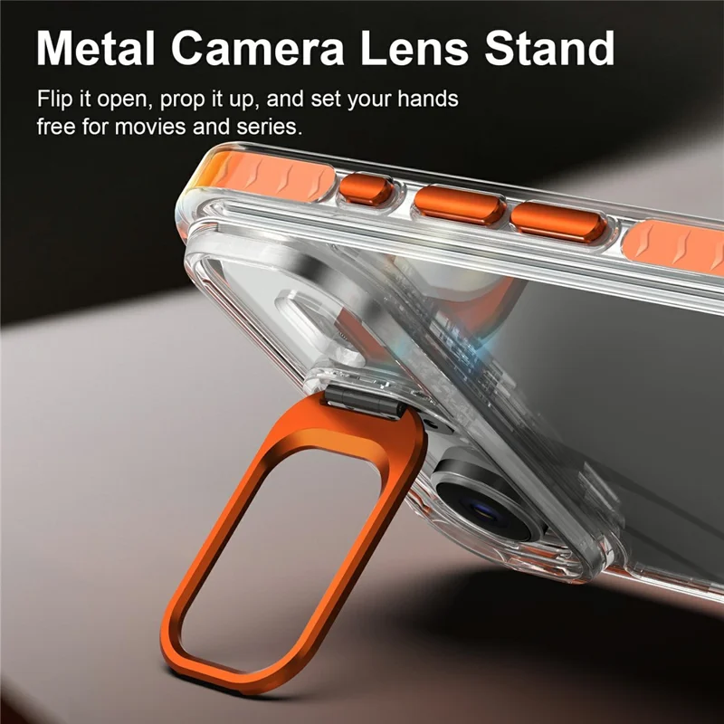 For iPhone Air Case Metal Camera Kickstand Shockproof Clear PC + TPU Phone Cover - Transparent Orange