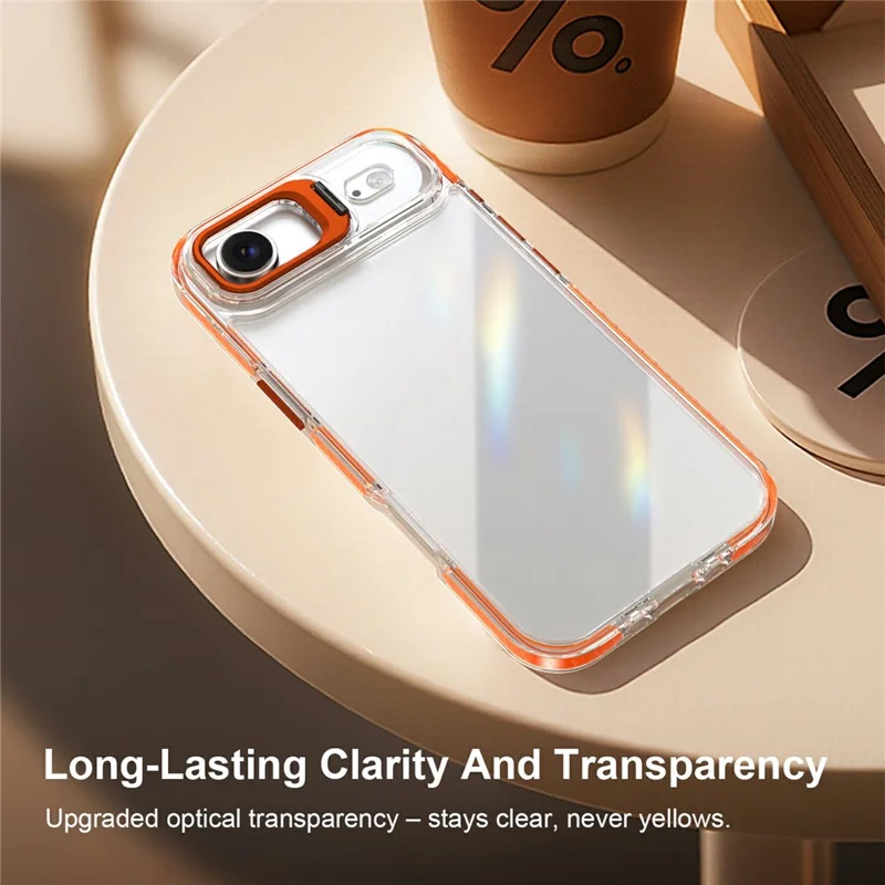 For iPhone Air Case Metal Camera Kickstand Shockproof Clear PC + TPU Phone Cover - Transparent Orange