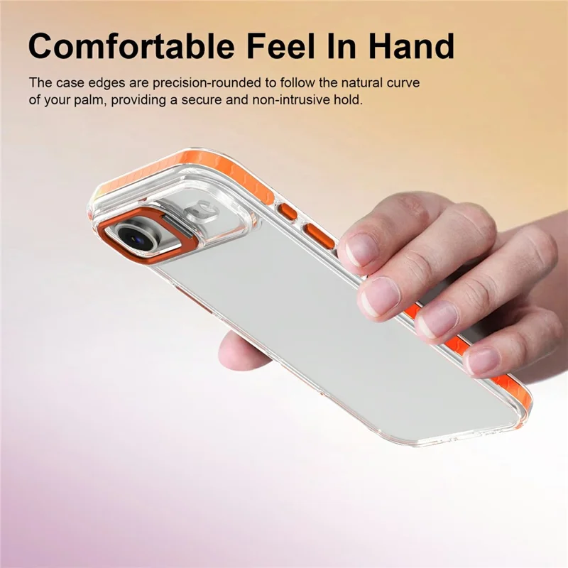 For iPhone Air Case Metal Camera Kickstand Shockproof Clear PC + TPU Phone Cover - Transparent Orange