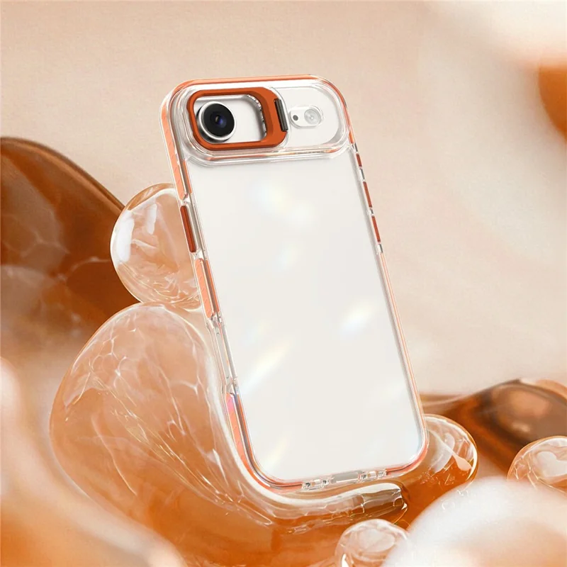 For iPhone Air Case Metal Camera Kickstand Shockproof Clear PC + TPU Phone Cover - Transparent Orange