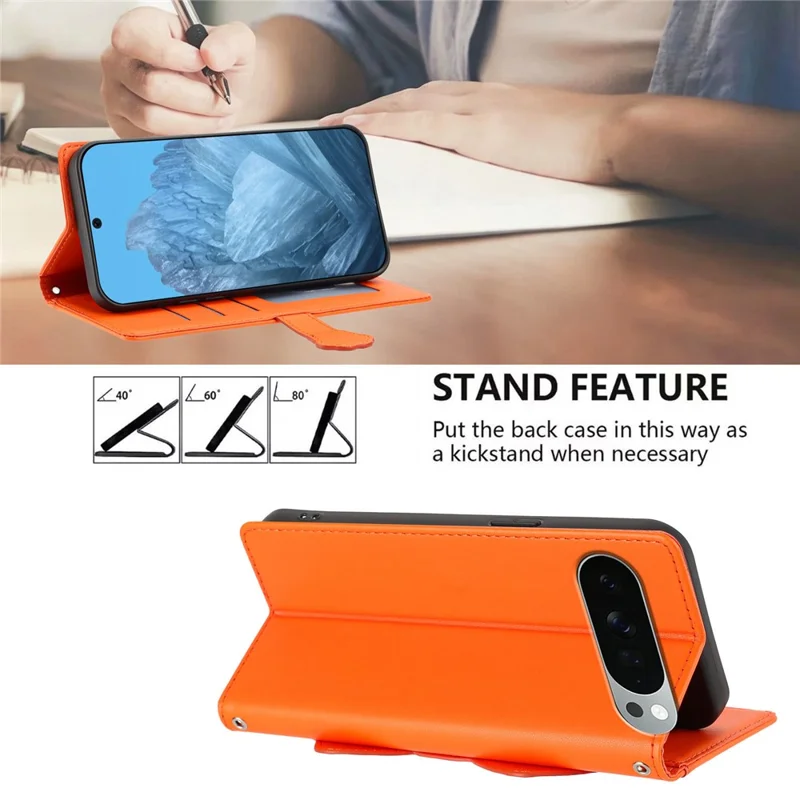 For Google Pixel 11 Pro XL Case Cute Cat Pattern PU Leather Flip Wallet Phone Cover with Wrist Strap - Orange
