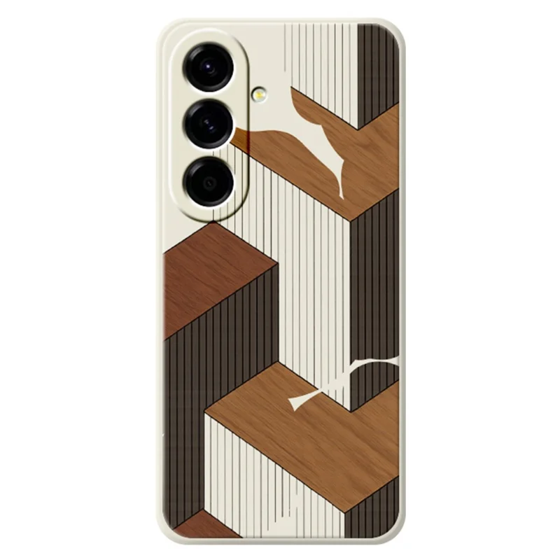 Samsung Galaxy A57 5G-hoes met geometrische houtnerfpatroon en rechte rand TPU-telefoonhoes - Beige