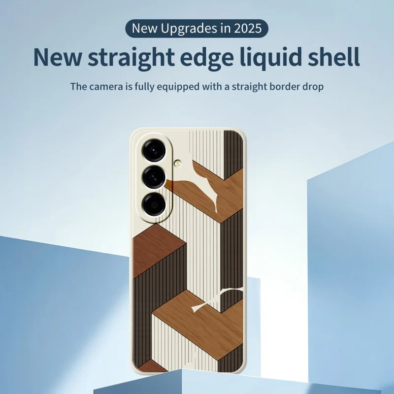 Samsung Galaxy A57 5G-hoes met geometrische houtnerfpatroon en rechte rand TPU-telefoonhoes - Beige
