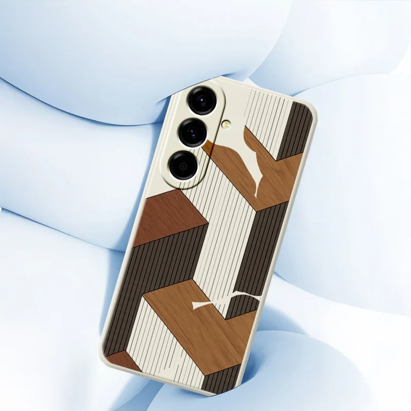 Samsung Galaxy A57 5G-hoes met geometrische houtnerfpatroon en rechte rand TPU-telefoonhoes - Beige