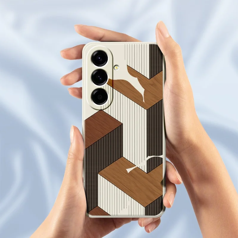 Samsung Galaxy A57 5G-hoes met geometrische houtnerfpatroon en rechte rand TPU-telefoonhoes - Beige