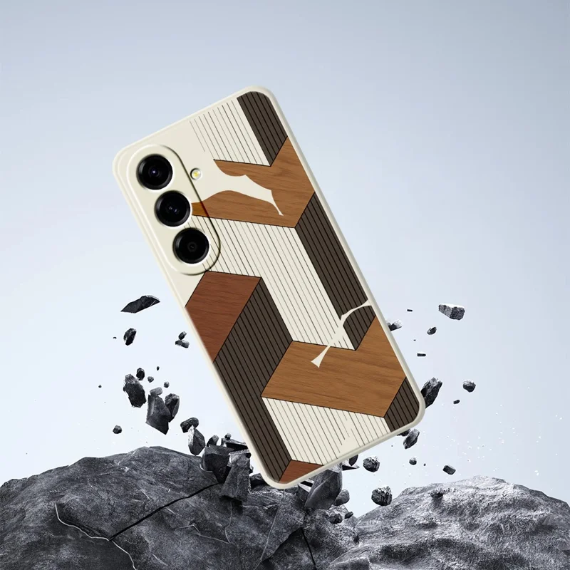 Samsung Galaxy A57 5G-hoes met geometrische houtnerfpatroon en rechte rand TPU-telefoonhoes - Beige