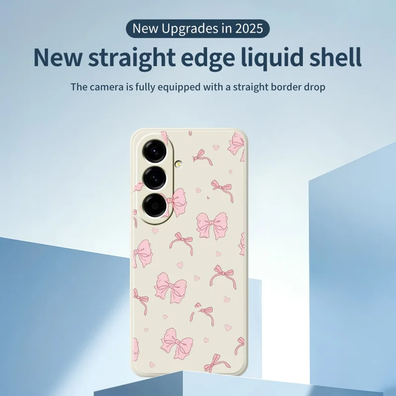 For Samsung Galaxy A27 Case Pink Bow Love Pattern Printing Straight Edge TPU Phone Back Cover - Beige