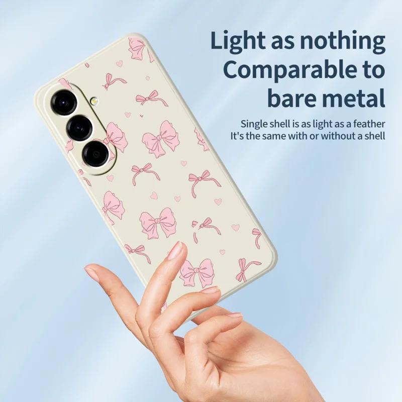 For Samsung Galaxy A27 Case Pink Bow Love Pattern Printing Straight Edge TPU Phone Back Cover - Beige