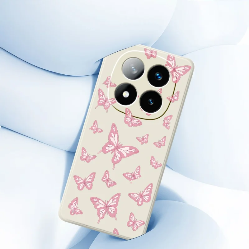 For Xiaomi Redmi Note 15 5G (Global)  /  Poco M8 5G Case Pink Butterflies Pattern Printing Straight Edge TPU Phone Back Cover - Beige