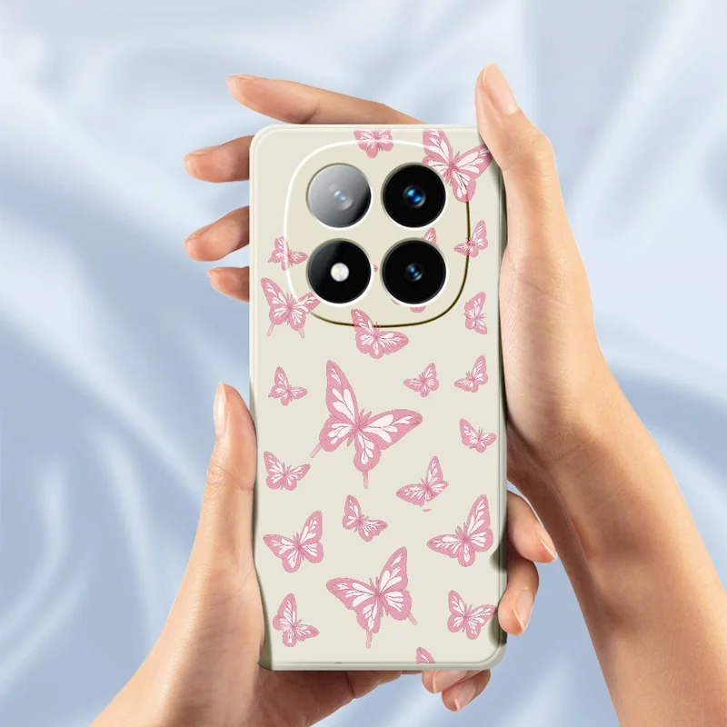 For Xiaomi Redmi Note 15 5G (Global)  /  Poco M8 5G Case Pink Butterflies Pattern Printing Straight Edge TPU Phone Back Cover - Beige