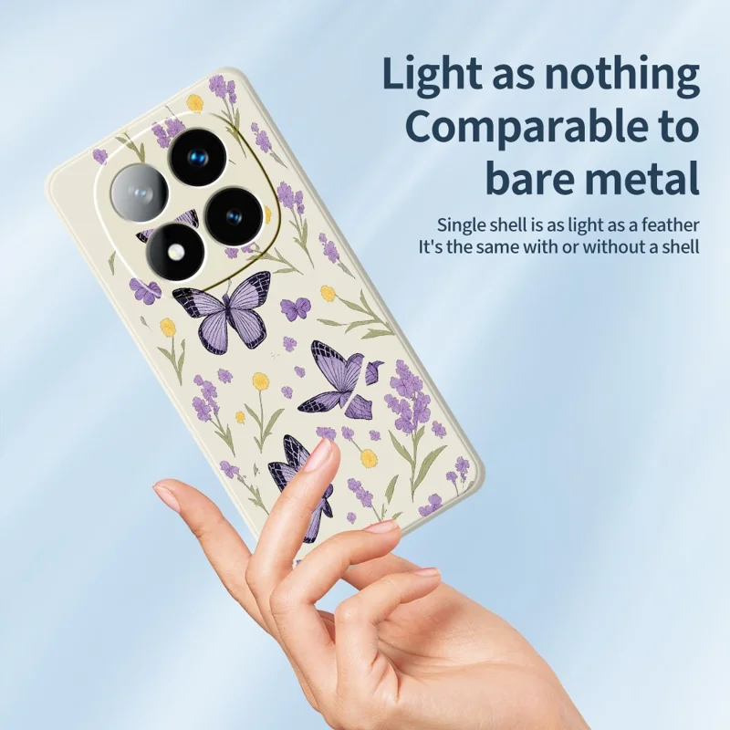 For Xiaomi Redmi Note 15 5G (Global)  /  Poco M8 5G Case Purple Butterflies Pattern Printing Straight Edge TPU Phone Back Cover - Beige