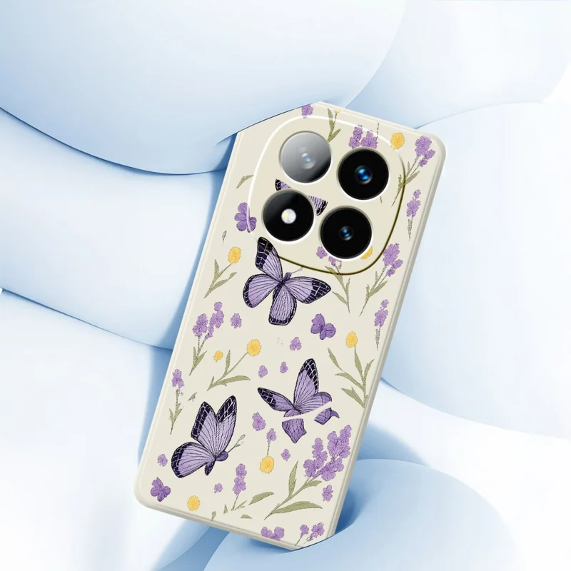For Xiaomi Redmi Note 15 5G (Global)  /  Poco M8 5G Case Purple Butterflies Pattern Printing Straight Edge TPU Phone Back Cover - Beige